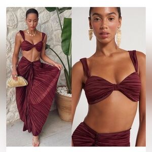 NEW Cult Gaia Ulla Ruched Satin Bra Top Maroon Burgundy Wine Peak